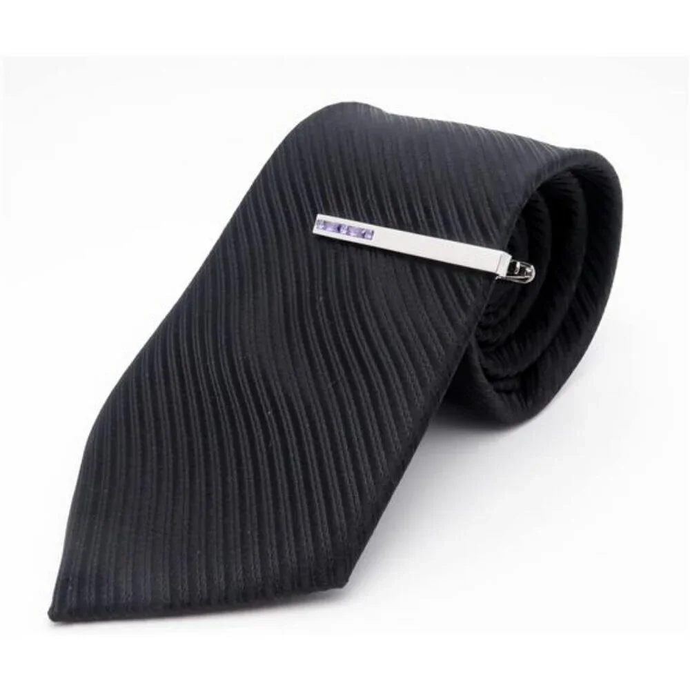 Silver crystal tie clip bar for men formal business wedding anniversary gift